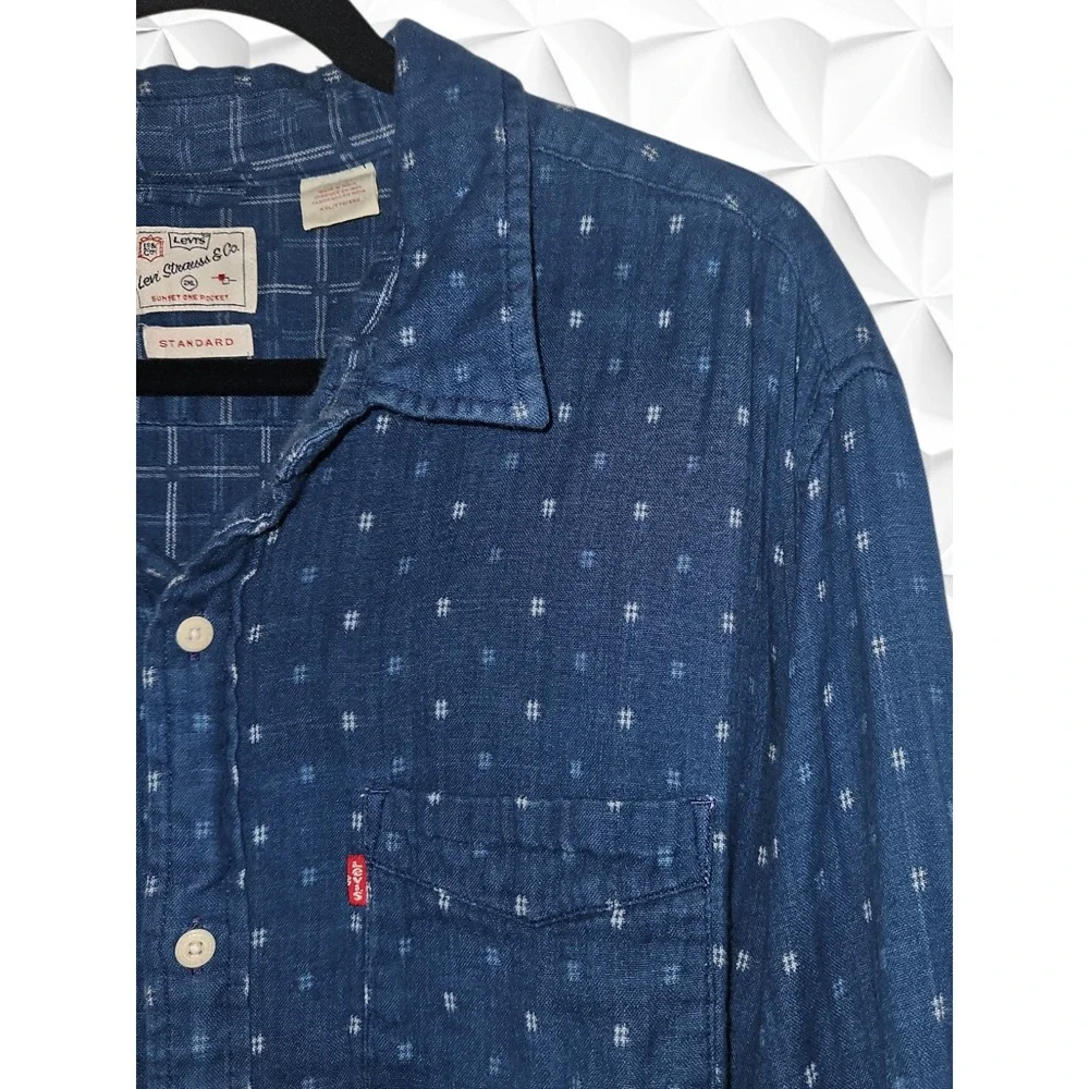 Levi Strauss & Co Mens 2XL Blue Sunset One Pocket Geometric Button Down Shirt